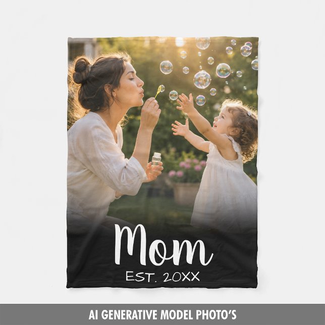 Mom Established Photo Memory Gift Fleece Blanket (Mom Established Photo Fleece Blanket)