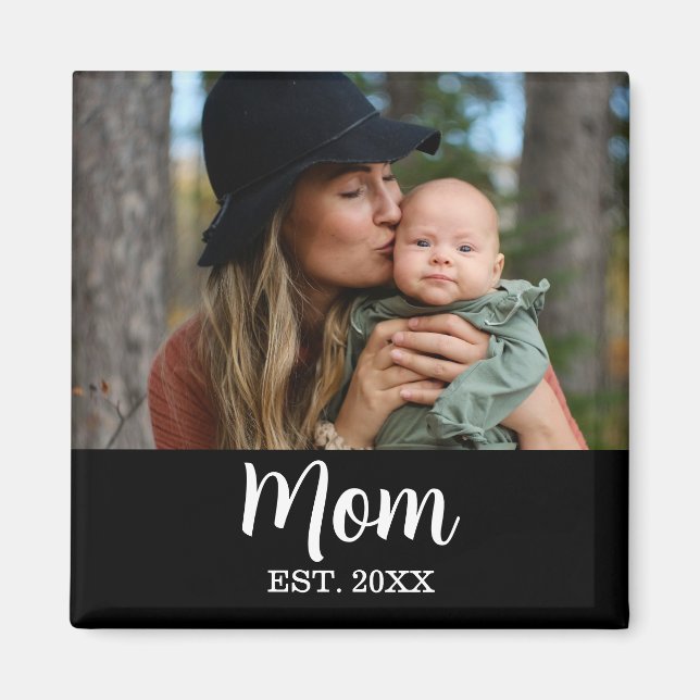 Mom Established Photo Mother's Day Black Magnet (Front)