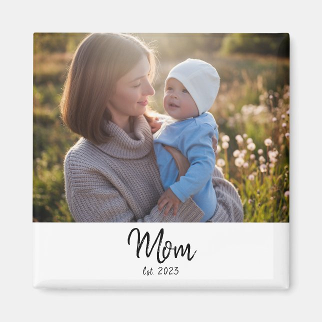 Mom Established Photo Script Modern Unique Gift  Magnet (Front)