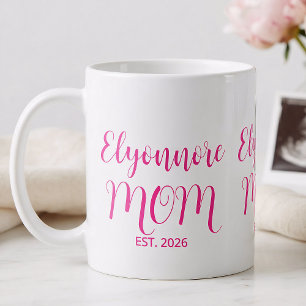 Mom Established Pink Script Name  Coffee Mug