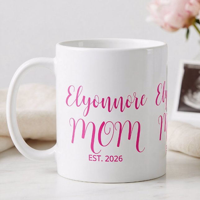Mom Established Pink Script Name  Coffee Mug (Creator Uploaded)