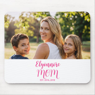Mom Established Pink Script Name  Mouse Pad