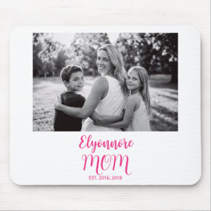 Mom Established Pink Script Name Photo  Mouse Pad