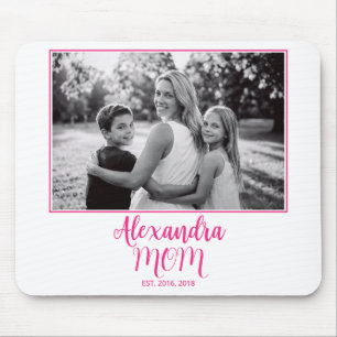 Mom Established Pink Script Name Photo  Mouse Pad