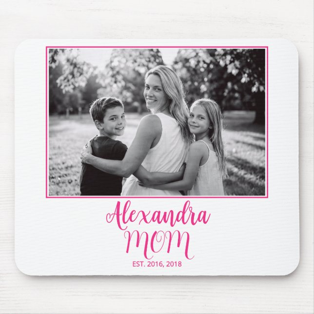 Mom Established Pink Script Name Photo  Mouse Pad (Front)