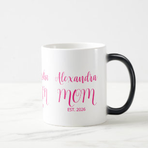 Mom Established Pink Script Name Two-Tone Coffee Magic Mug