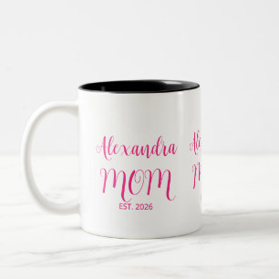 Mom Established Pink Script Name  Two-Tone Coffee Mug