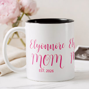 Mom Established Pink Script Name  Two-Tone Coffee Mug