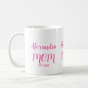 Mom Established Pink Script Name  Two-Tone Coffee Mug