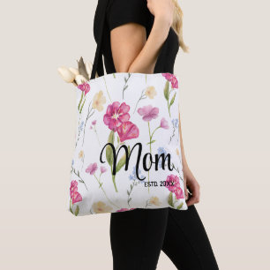 Mom Established Pretty Floral Print Wildflower Tote Bag