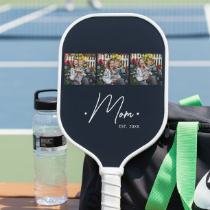 Mom Established Script 3 Photo Black Pickleball Paddle