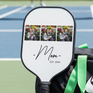Mom Established Script 3 Photo White Pickleball Paddle