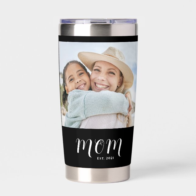 Mom Established Script Black 2 Photo Insulated Tumbler (Front)