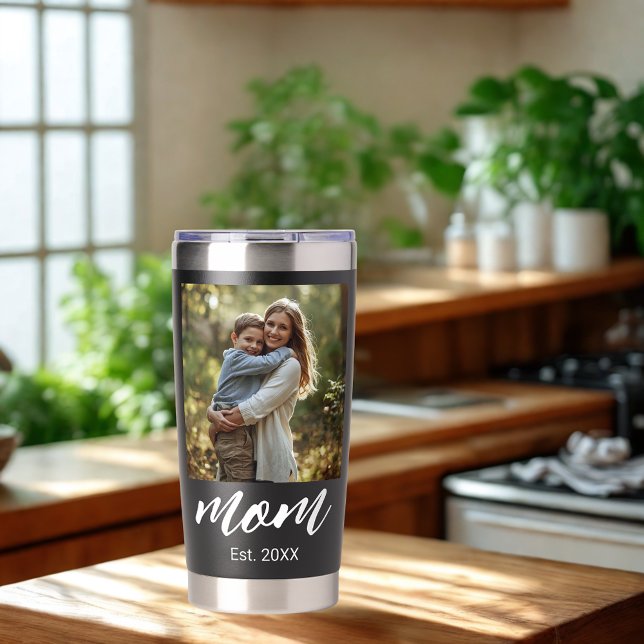 Mom Established Script Black 2 Photo Insulated Tumbler (Creator Uploaded)