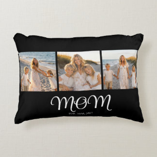 Mom Established Script Black 3 Photo Accent Pillow