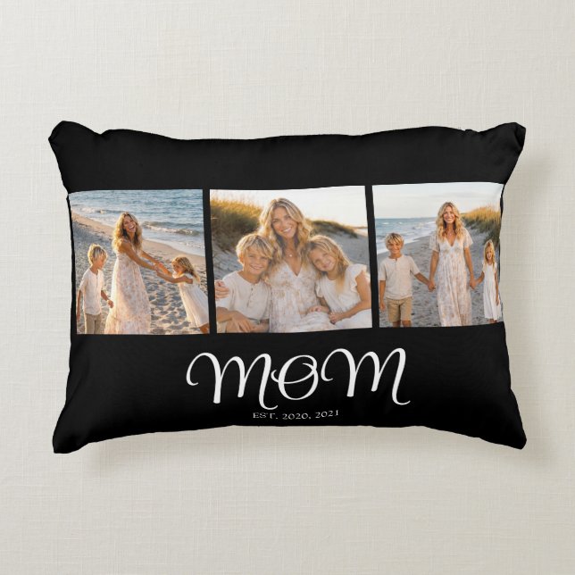 Mom Established Script Black 3 Photo Accent Pillow (Front)