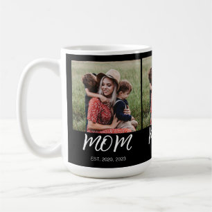 Mom Established Script Black 3 Photo Coffee Mug
