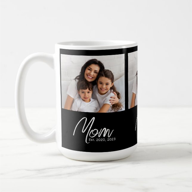 Mom Established Script Black 3 Photo Coffee Mug (Left)