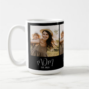 Mom Established Script Black 3 Photo Coffee Mug