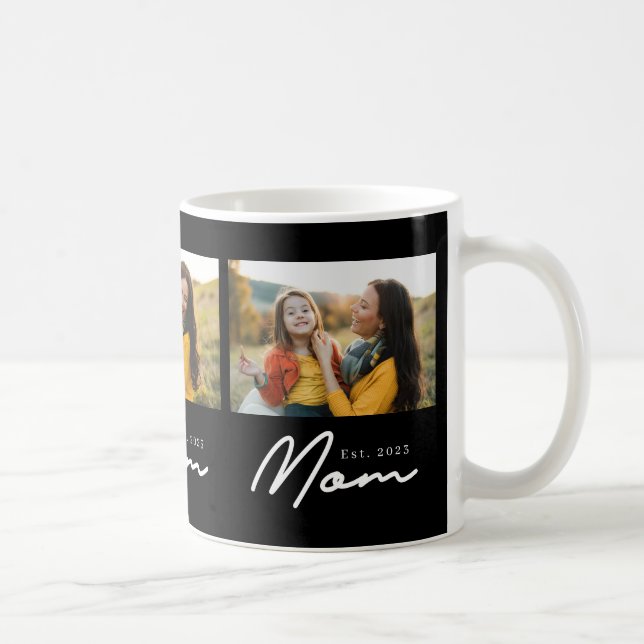 Mom Established Script Black 3 Photo Coffee Mug (Right)