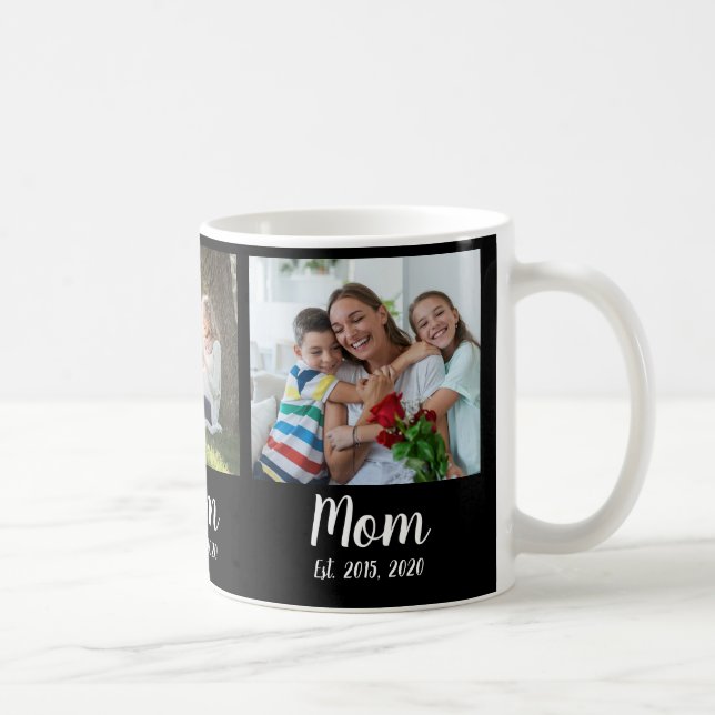 Mom Established Script Black 3 Photo Coffee Mug (Right)