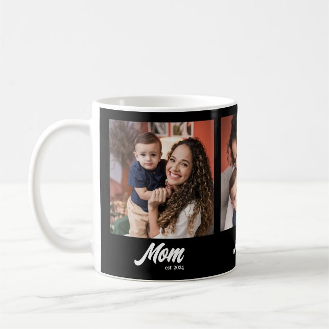 Mom Established Script Black 3 Photo Coffee Mug (Left)