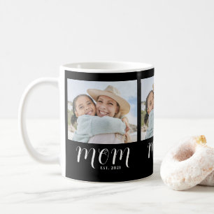 Mom Established Script Black 3 Photo Coffee Mug
