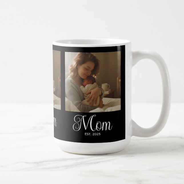 Mom Established Script Black 3 Photo Coffee Mug (Right)