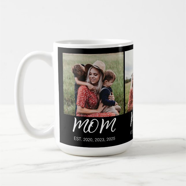 Mom Established Script Black 3 Photo Coffee Mug (Left)
