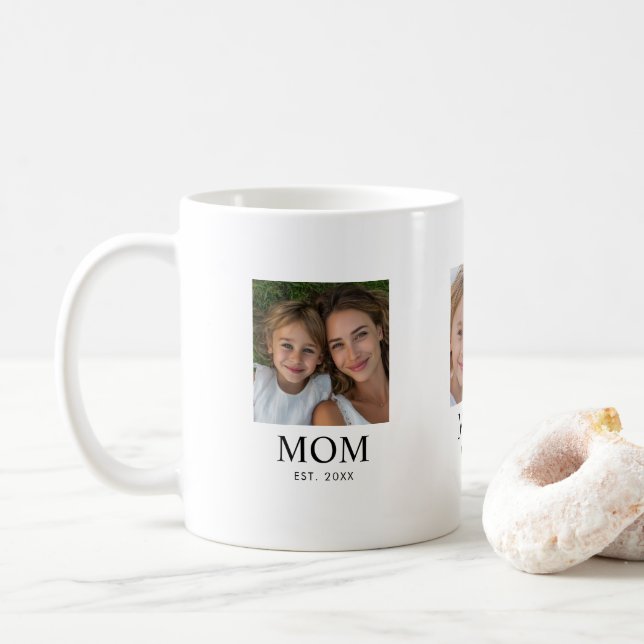 Mom Established Script Black 3 Photo Coffee Mug (With Donut)