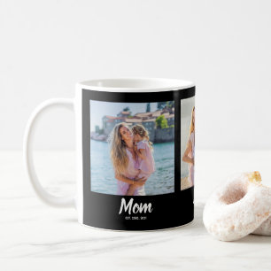 Mom Established Script Black 3 Photo Coffee Mug