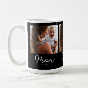Mom Established Script Black 3 Photo Coffee Mug