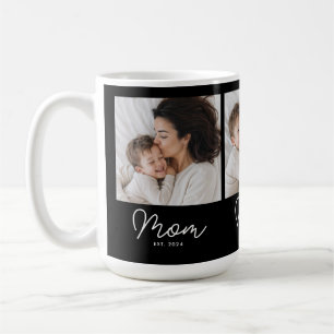 Mom Established Script Black 3 Photo Coffee Mug