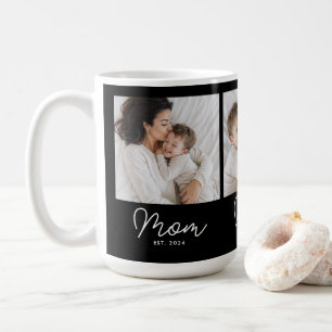 Mom Established Script Black 3 Photo Coffee Mug