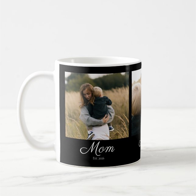 Mom Established Script Black 3 Photo Coffee Mug (Left)