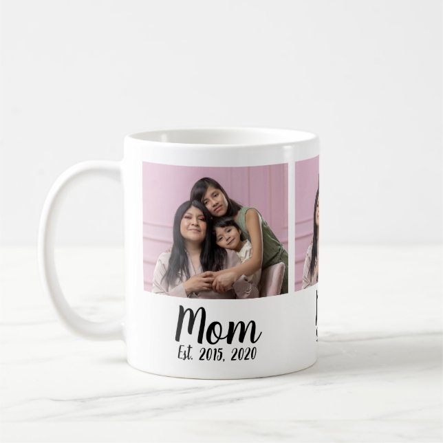 Mom Established Script Black 3 Photo Coffee Mug (Left)
