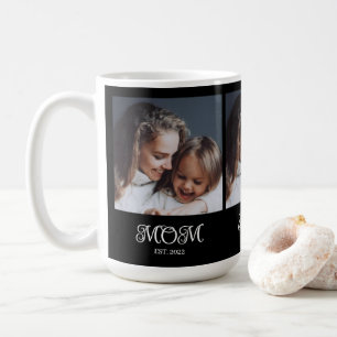 Mom Established Script Black 3 Photo Coffee Mug