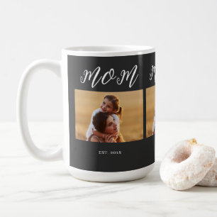 Mom Established Script Black 3 Photo Coffee Mug