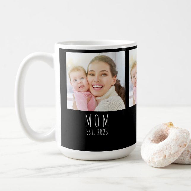 Mom Established Script Black 3 Photo  Coffee Mug (With Donut)