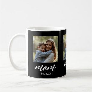 Mom Established Script Black 3 Photo Coffee Mug
