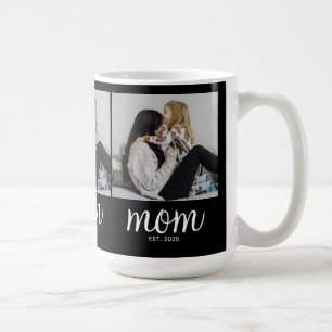 Mom Established Script Black 3 Photo Coffee Mug
