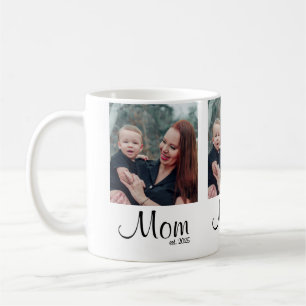 Mom Established Script Black 3 Photo Coffee Mug