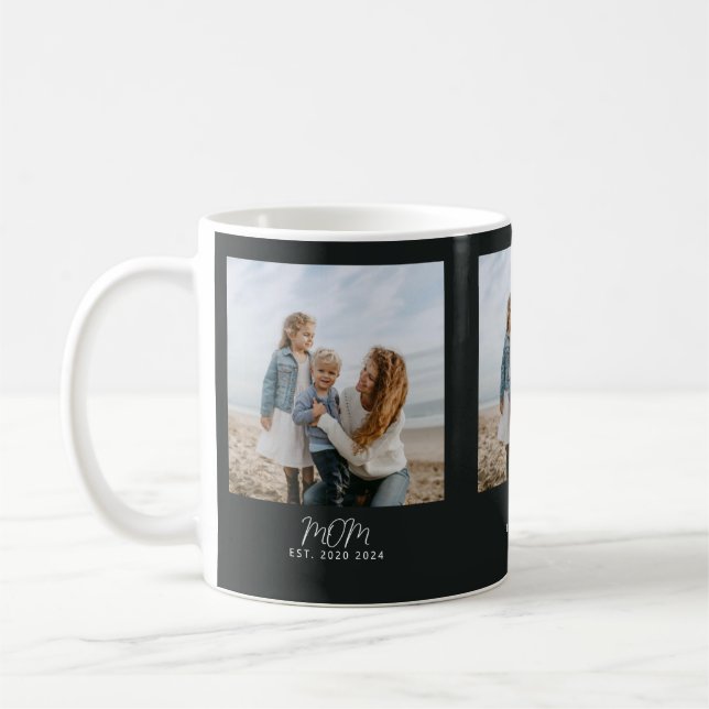 Mom Established Script Black 3 Photo Coffee Mug (Left)