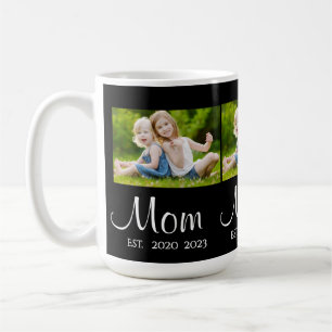 Mom Established Script Black 3 Photo Coffee Mug