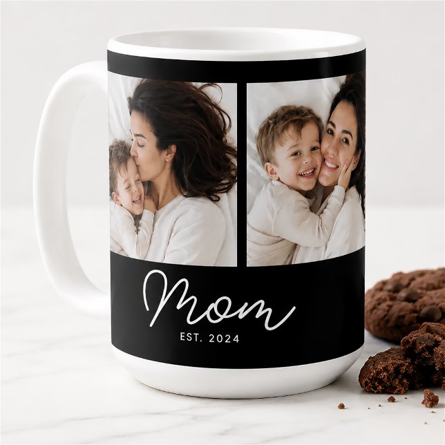 Mom Established Script Black 3 Photo Coffee Mug (Creator Uploaded)