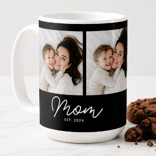 Mom Established Script Black 3 Photo Coffee Mug