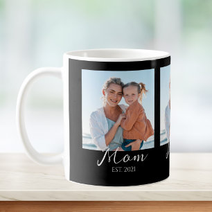 Mom Established Script Black 3 Photo Coffee Mug