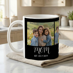 Mom Established Script Black 3 Photo Coffee Mug