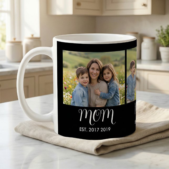 Mom Established Script Black 3 Photo Coffee Mug (Creator Uploaded)