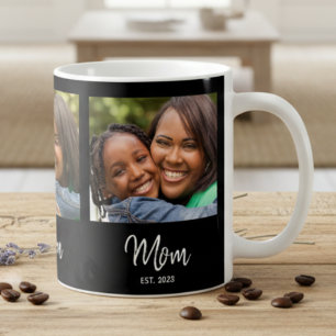 Mom Established Script Black 3 Photo Coffee Mug